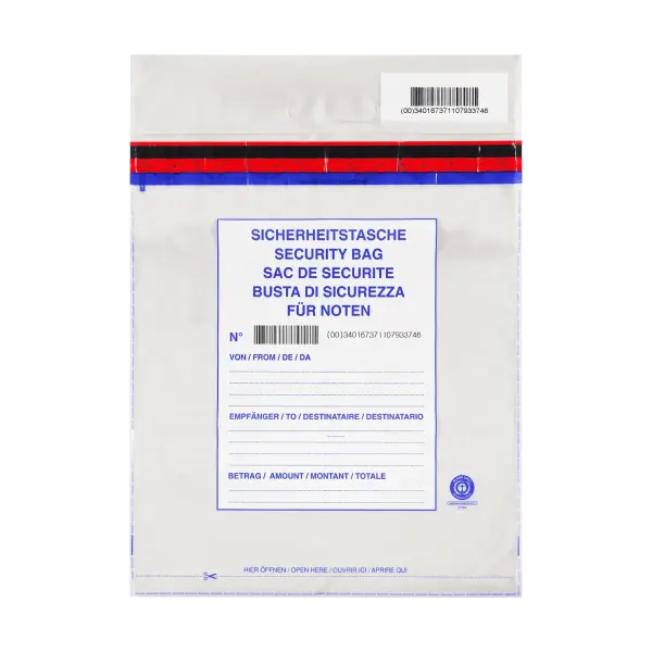 200x Sicherheitstaschen DEBASAFE (395 x 470 mm + 85 mm Griffloch) DEBATAPE high plus - Transparent - Recyclingfolie
